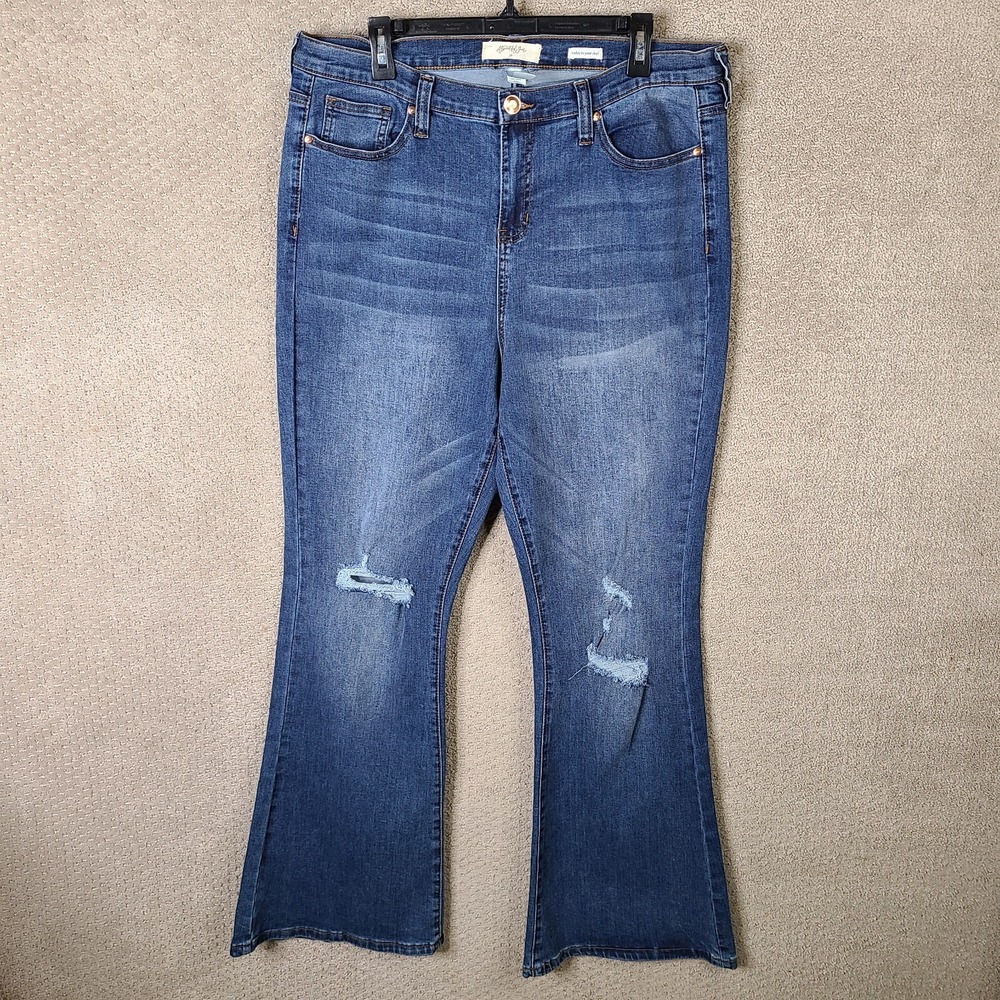 A Beautiful Soul Jeans Womens 14‎ Blue Flared High Rise Dark Wash Denim Stretch